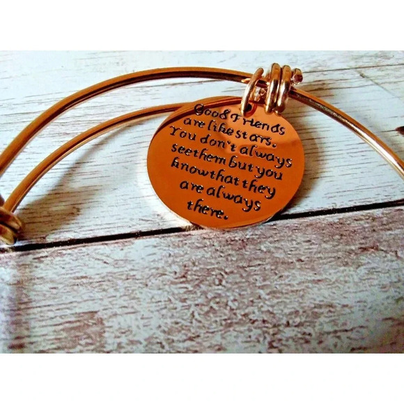 Good Friends are Like Stars NIB Rose Gold Tone Wire Bracelet Gift - Picture 2 of 3
